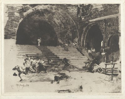 Fliehende Menschen bei Treppenhaus von Mosè di Giosuè Bianchi