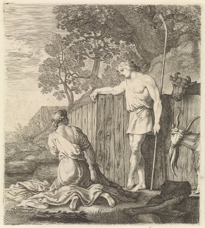 Wäscherin und Hirte an einem Bach von Moyses van Wtenbrouck