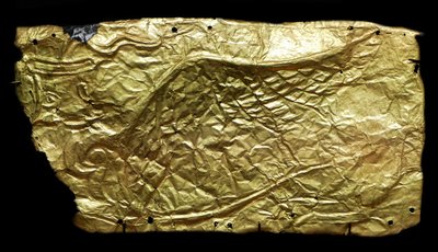 Blattgoldüberzug für glasvasenförmige Plakette von Mycenaean