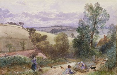 Figuren sammeln Zweige an einer Straße von Myles Birket Foster