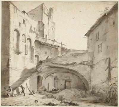 Überwucherter Hof einer Ruine von Netherlandish School