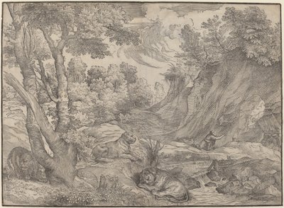 Der heilige Hieronymus in der Wildnis von Niccolò Boldrini after Titian