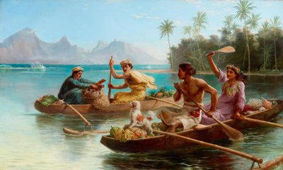 Wettfahrt zum Markt, Tahiti von Nicholas Chevalier