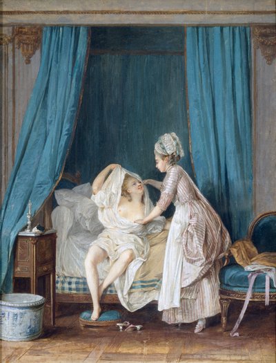 Dame steigt aus dem Bett, 1776 von Niclas II Lafrensen