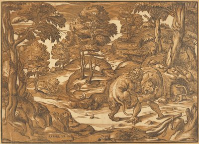 Herkules und der Nemeische Löwe von Nicolò Boldrini, after Raphael