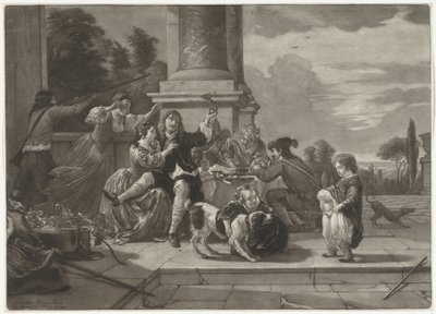 Fröhliche Gesellschaft auf einer Terrasse von Nicolaas Verkolje