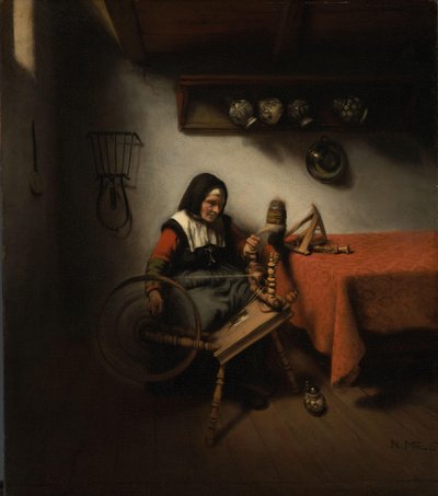 Alte Frau beim Spinnen von Nicolaes Maes