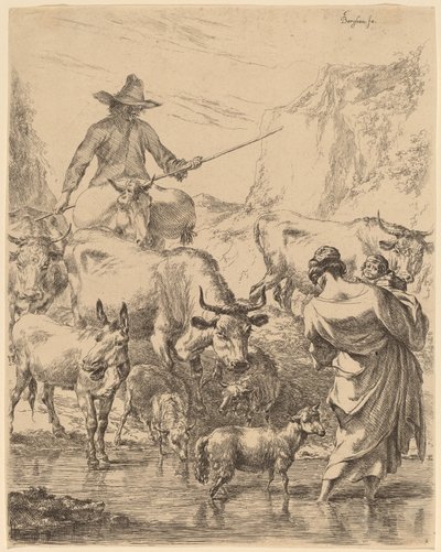 Herde überquert den Bach von Nicolaes Pietersz Berchem