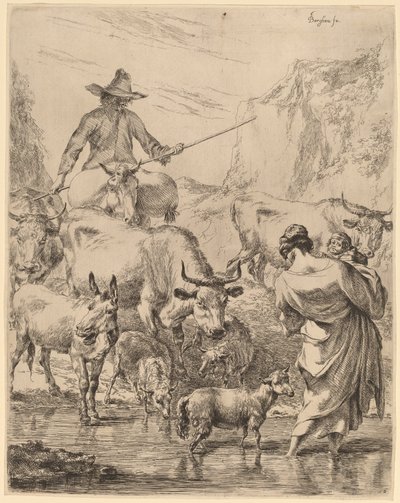 Herde überquert den Bach von Nicolaes Pietersz Berchem