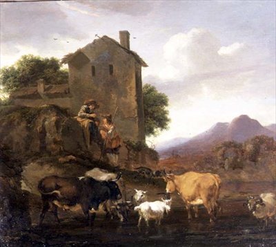 Hirten mit Rindern und Ziegen von Nicolaes Pietersz. Berchem