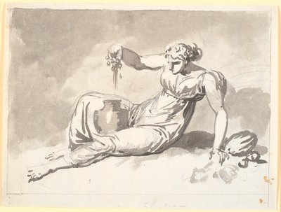 Herbst, eine sitzende Frau, die Trauben presst von Nicolai Abildgaard