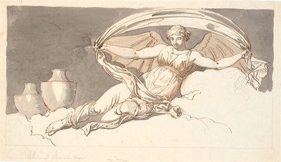 Die Nacht, eine ruhende Frau mit Fledermausflügeln von Nicolai Abildgaard
