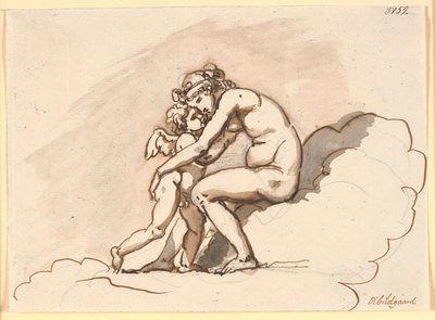 Venus, sitzend in den Wolken, umarmt Amor von Nicolai Abildgaard