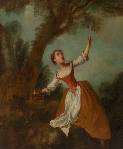 Offener Käfig - Mädchen in Landschaft von Nicolas Lancret