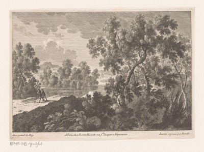 Waldlandschaft mit Spaziergängern am Wasser von Nicolas Perelle