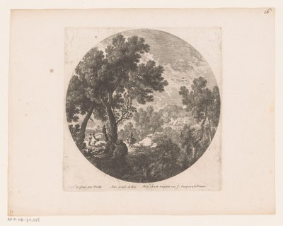 Landschaft mit Spaziergängern und Figur auf Lasttier von Nicolas Perelle