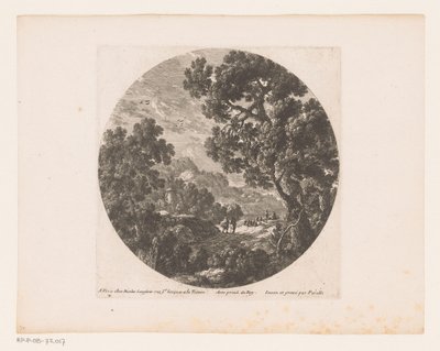Landschaft mit Spaziergängern und Hirten mit Herde von Nicolas Perelle