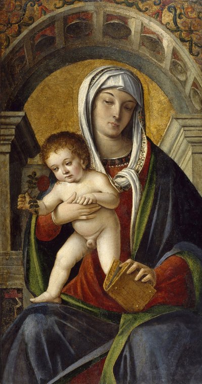 Triptychon-Panel mit Madonna und Kind von Nicolo Rondinelli