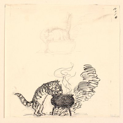 Illustration zu "Die dicke Katze" sowie Skizze von Niels Skovgaard