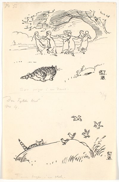 Zwei Entwürfe für "Die dicke Katze" von Niels Skovgaard