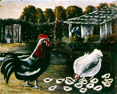 Huhn und Hahn von Niko Pirosmani