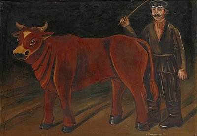 Bauer mit Stier von Niko Pirosmani
