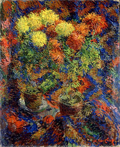 Chrysanthemen auf einem orientalischen Teppich von Nikolai Alexandrovich Tarkhov