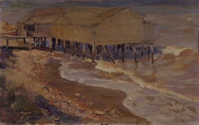 Ein Badehaus am Strand von Nikolai Dmitrievich Kuznetsov