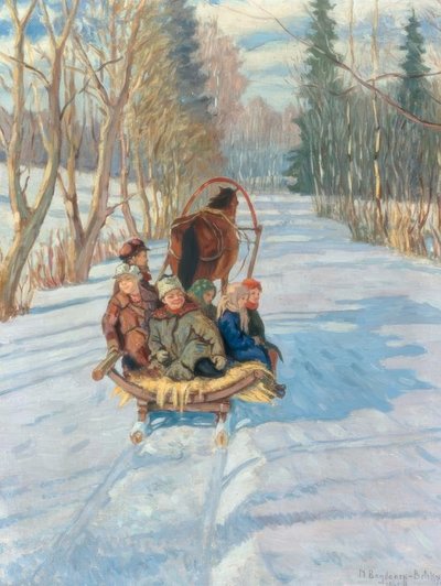 Kinder auf einem Pferdeschlitten von Nikolai P. Bogdanow Bjelski
