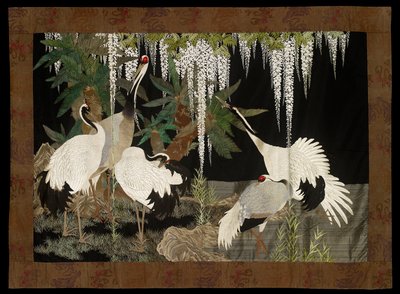 Kraniche, Palmfarne und Glyzinien von Nishimura Sozaemon