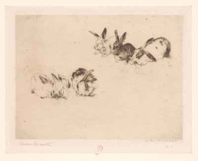 Sechs Kaninchen von Norbert Goeneutte (signed by artist)