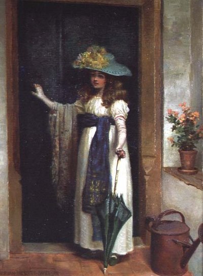 Junges Mädchen mit einem Regenschirm von Norman Prescott Davies