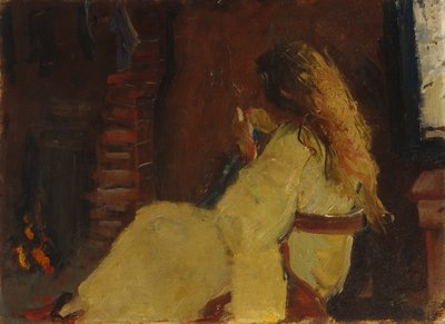 Haare trocknen am Kamin von Oda Krohg