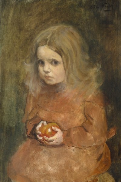 Kleines Mädchen mit Apfel von Oda Krohg