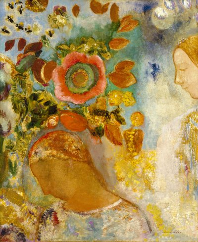 Zwei junge Mädchen unter Blumen, 1912 von Odilon Redon