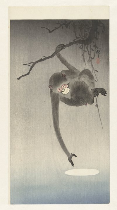 Affe und Spiegelung des Mondes von Ohara Koson
