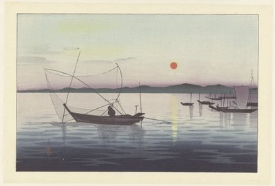 Boote und Sonnenuntergang von Ohara Koson