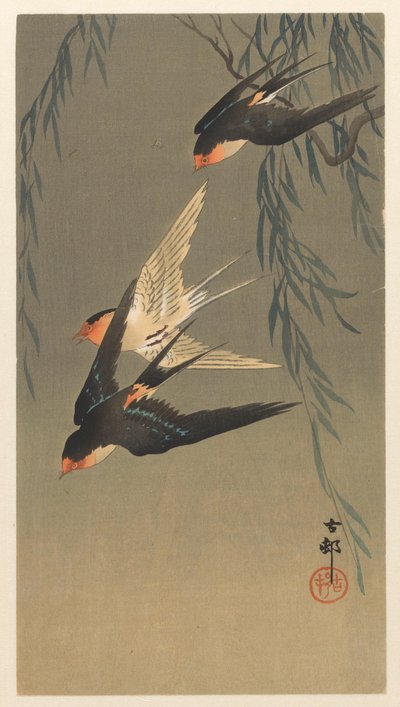 Drei Rotschwalben im Sturzflug von Ohara Koson