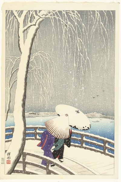 Im Schnee auf Yanagibashi von Ohara Koson