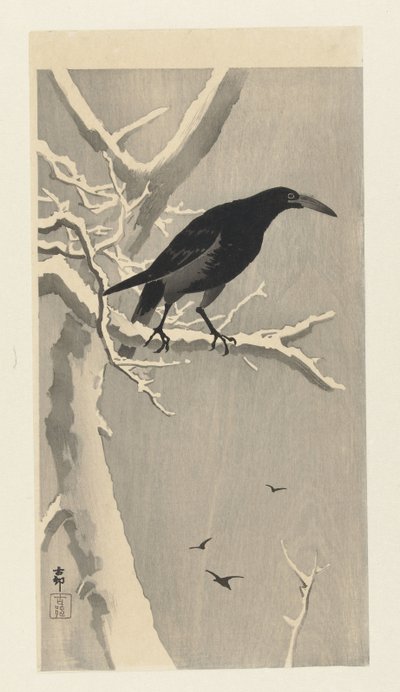 Krähe auf verschneitem Baumzweig von Ohara Koson