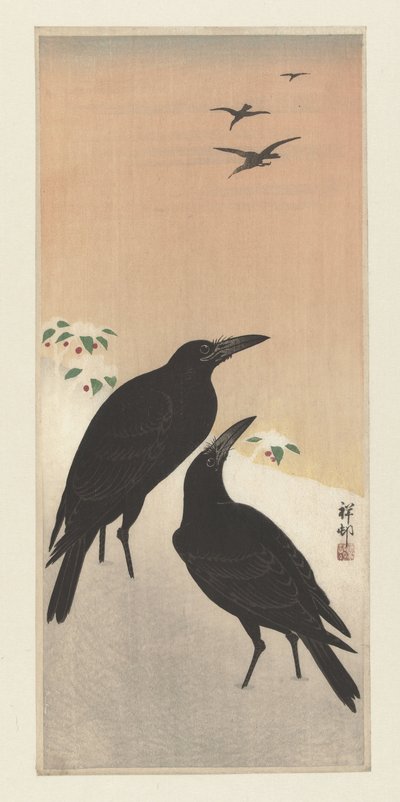 Krähen im Schnee von Ohara Koson