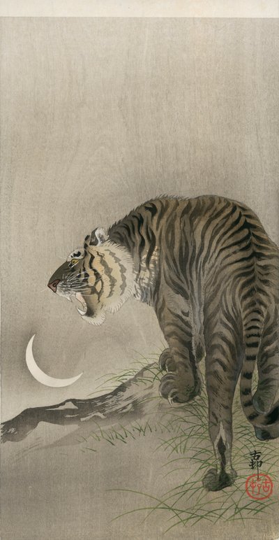 Brüllender Tiger und Halbmond von Ohara Koson
