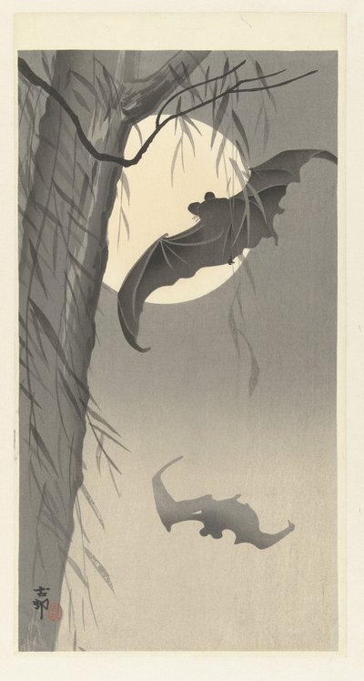 Zwei Fledermäuse bei Vollmond von Ohara Koson