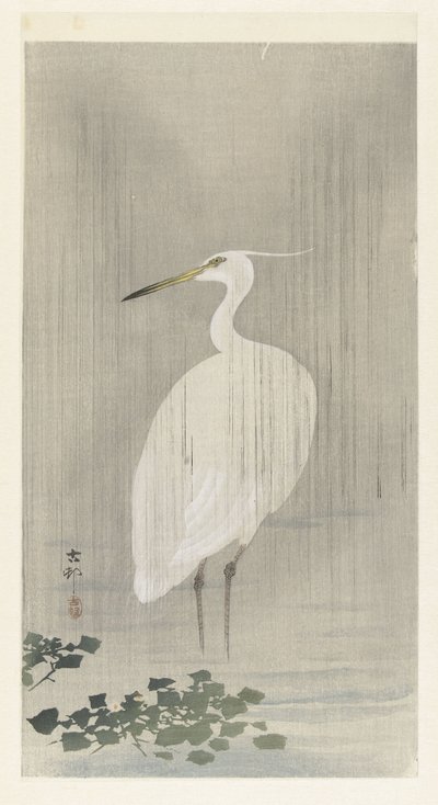 Silberreiher im Regen von Ohara Koson