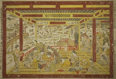 Den Abendkühlen in der Nähe der Ryogoku-Brücke genießen von Okumura Masanobu