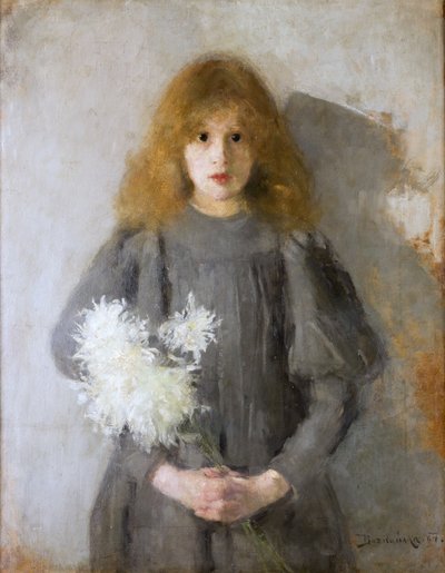 Mädchen mit Chrysanthemen von Olga Boznanska
