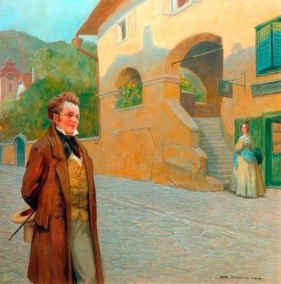 Schubert auf Spaziergang durch ein niederösterreichisches Dorf von Otto Robert Nowak