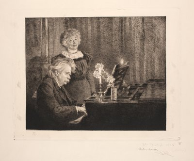 Edvard und Nina Grieg am Klavier von Peder Severin Krøyer