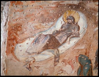 Die Geburt Christi. Fresko der Apsis, 6.-7. Jahrhundert von Paleo Christian