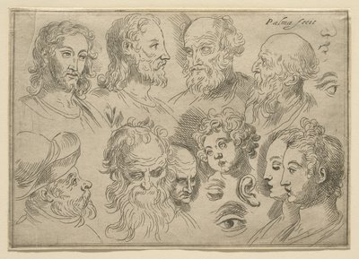 Skizzenplatte mit zehn Köpfen, 1636 von Palma Il Giovane